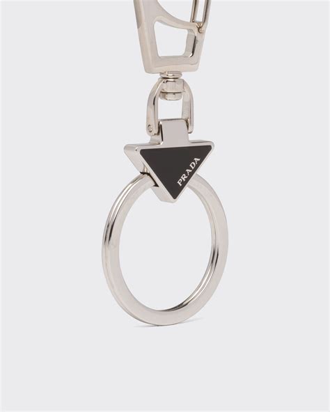 prada logo metal|Black Enameled Metal Triangle Logo Keychain .